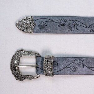 y2k style gray american western floral engraved belt